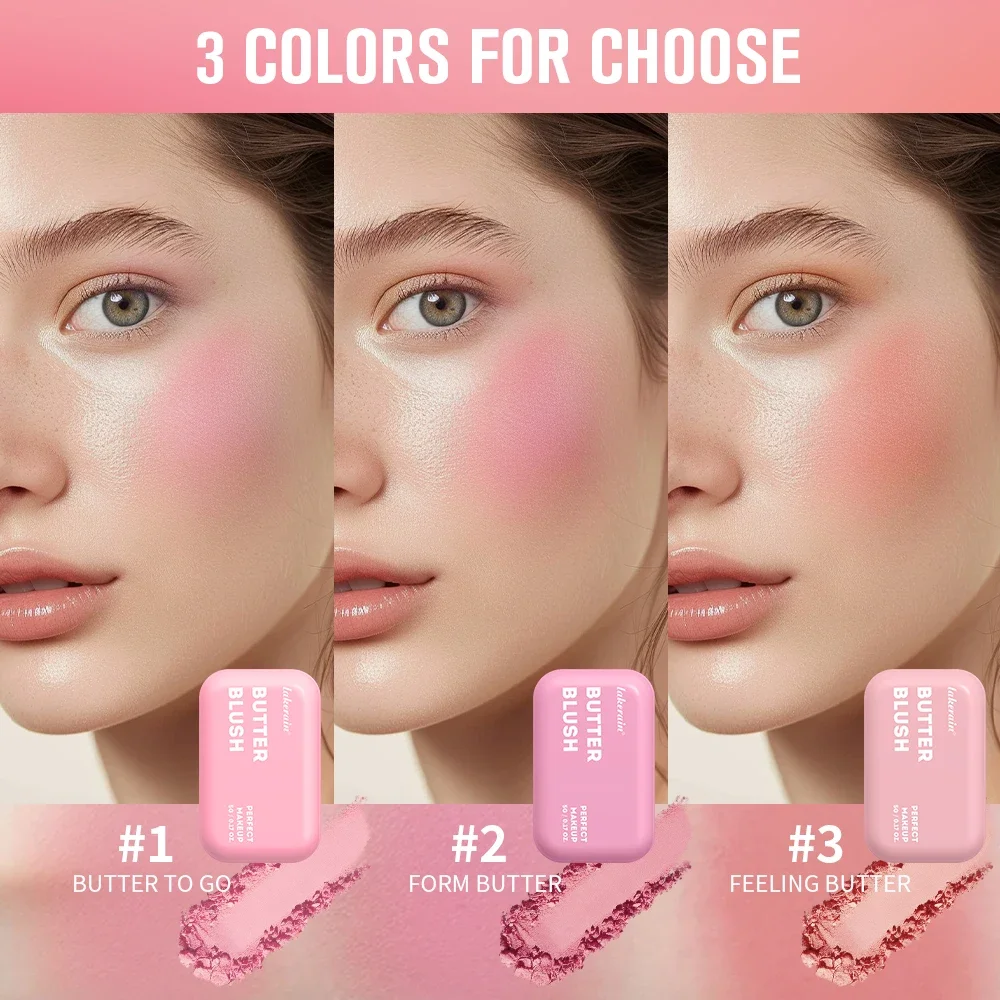 Colorete en polvo de maquillaje profesional, 12 horas, fórmula vegana, colorete de maquillaje en barra, paleta de cosméticos en polvo, crema rosa para cara