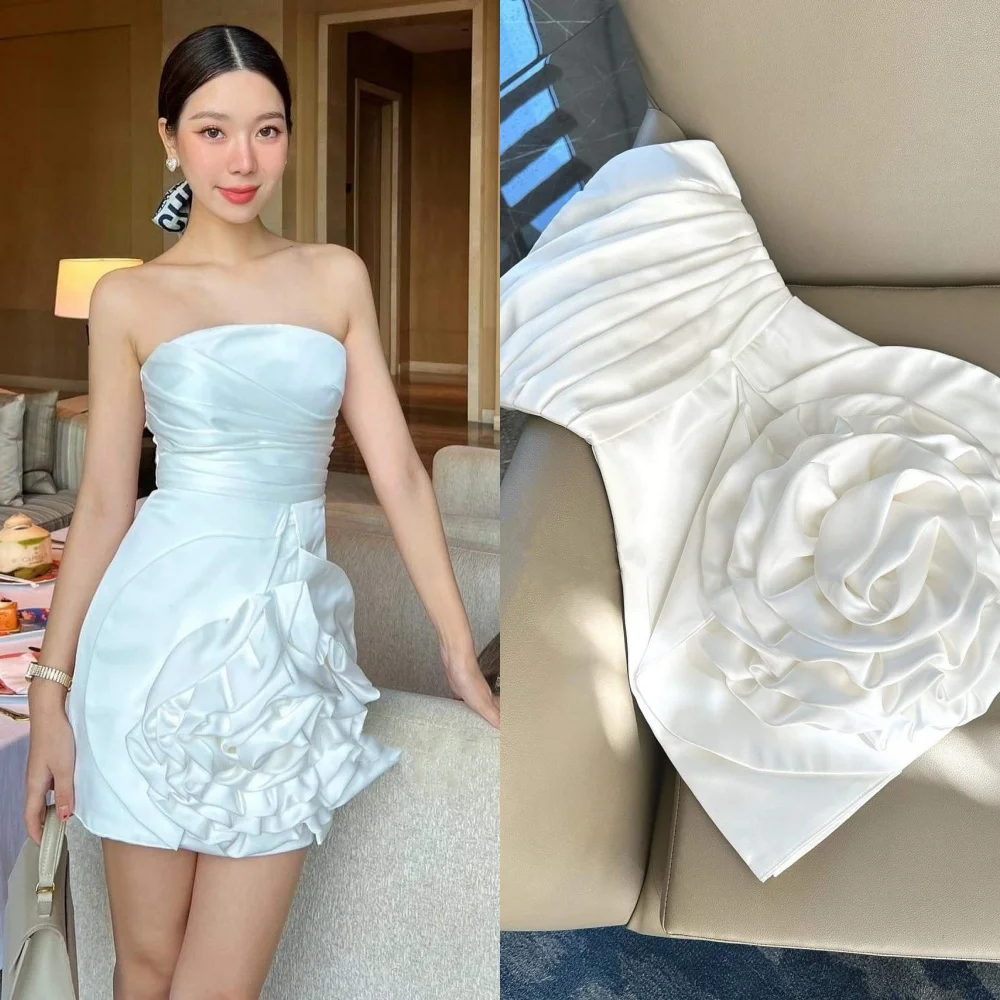 

Exquisite Flower Pleat Handmade Flower Column Strapless Mini Dresses Homecoming Dresses Classic Chinese Style Elegant Sparkle