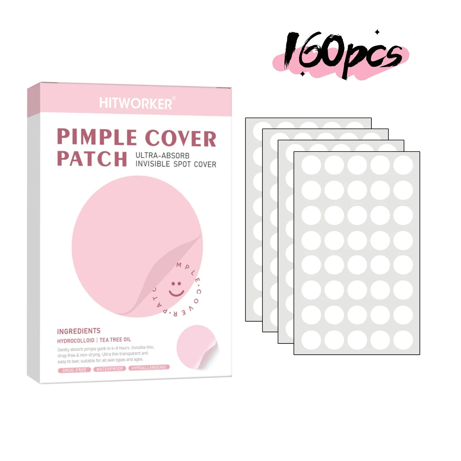 

Гидроколлоидные патчи от прыщей Hitworker, 160 шт., тонкие, невидимые, дышащие, для ухода за кожей лица