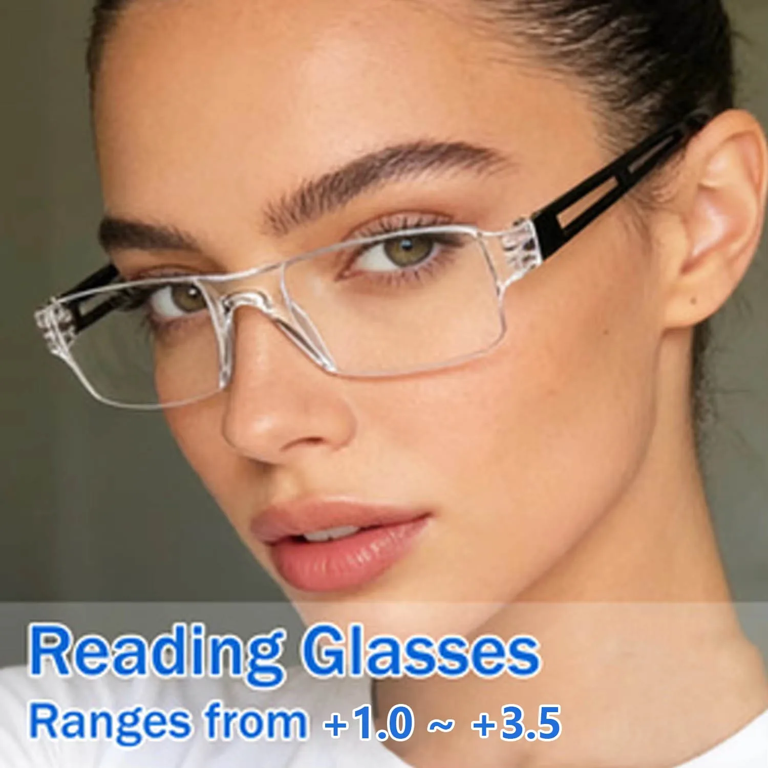 Randlose Halbrahmen-Lesebrille für Damen Blaulichtfilter Leichtgewichtige Klare Presbyopie-Brille Stärke +1,0 bis +4,0