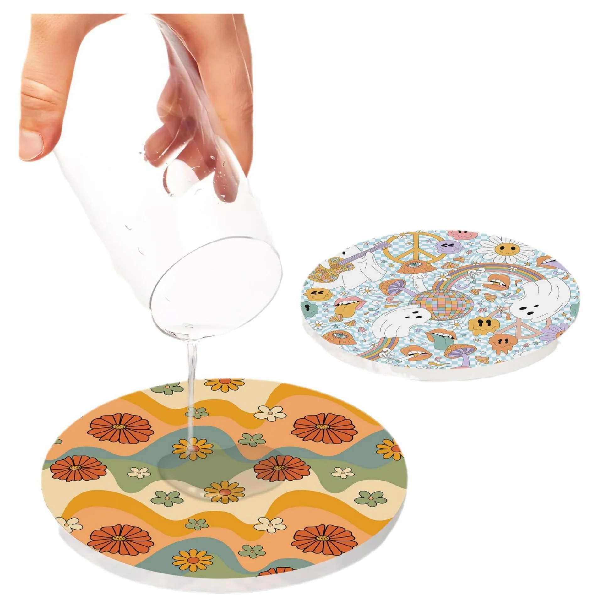 Vintage Ceramic Coasters Colorful Round Waterproof Coaster Cork Non-slip Heat Insulation Coffee Mats Home Accessories Kitchen