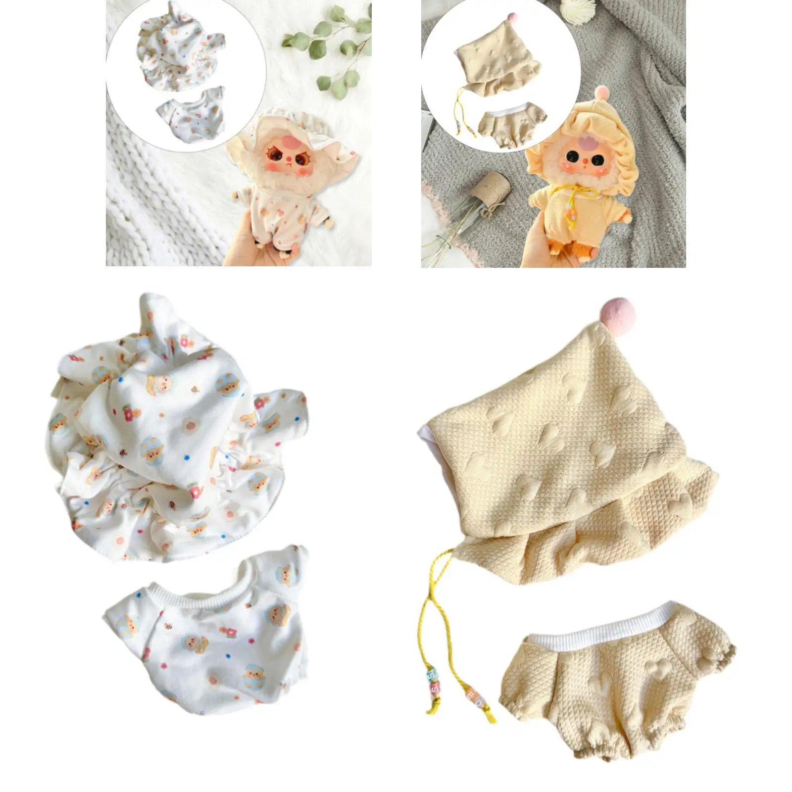 2 pçs bonecas pijamas e chapéu accs traje macacão roupas em miniatura para 8in bonecas vestir-se menino bonecas meninas presentes de aniversário