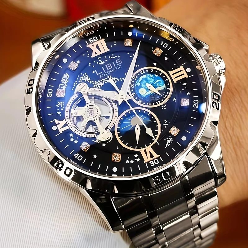 LIBIS New Men Luxury Automatic Mechanical Watch, Calendar Luminous Waterproof Wristwatch, Ideal Gift Choice