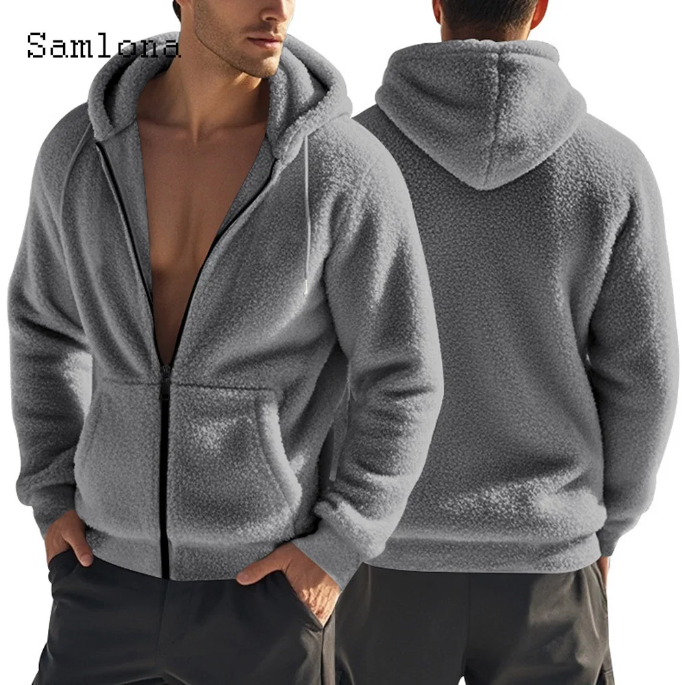 

Men Casual Plush Sweatshirts Lightweight Hoodies 2025 European Fashion Zipper Pocket Sweatshirt Mens Vintage Basic Pullovers New
