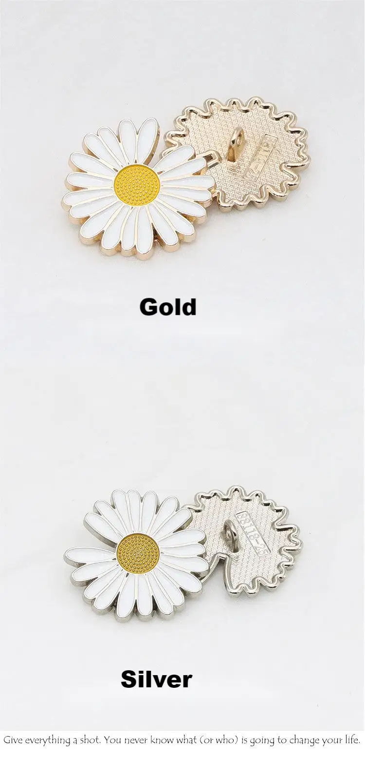 5Pcs Small Daisy Flower White Alloy Buttons For Clothing Luxury Sewing Accessories Chiffon Coat Decoration Craft Supplier