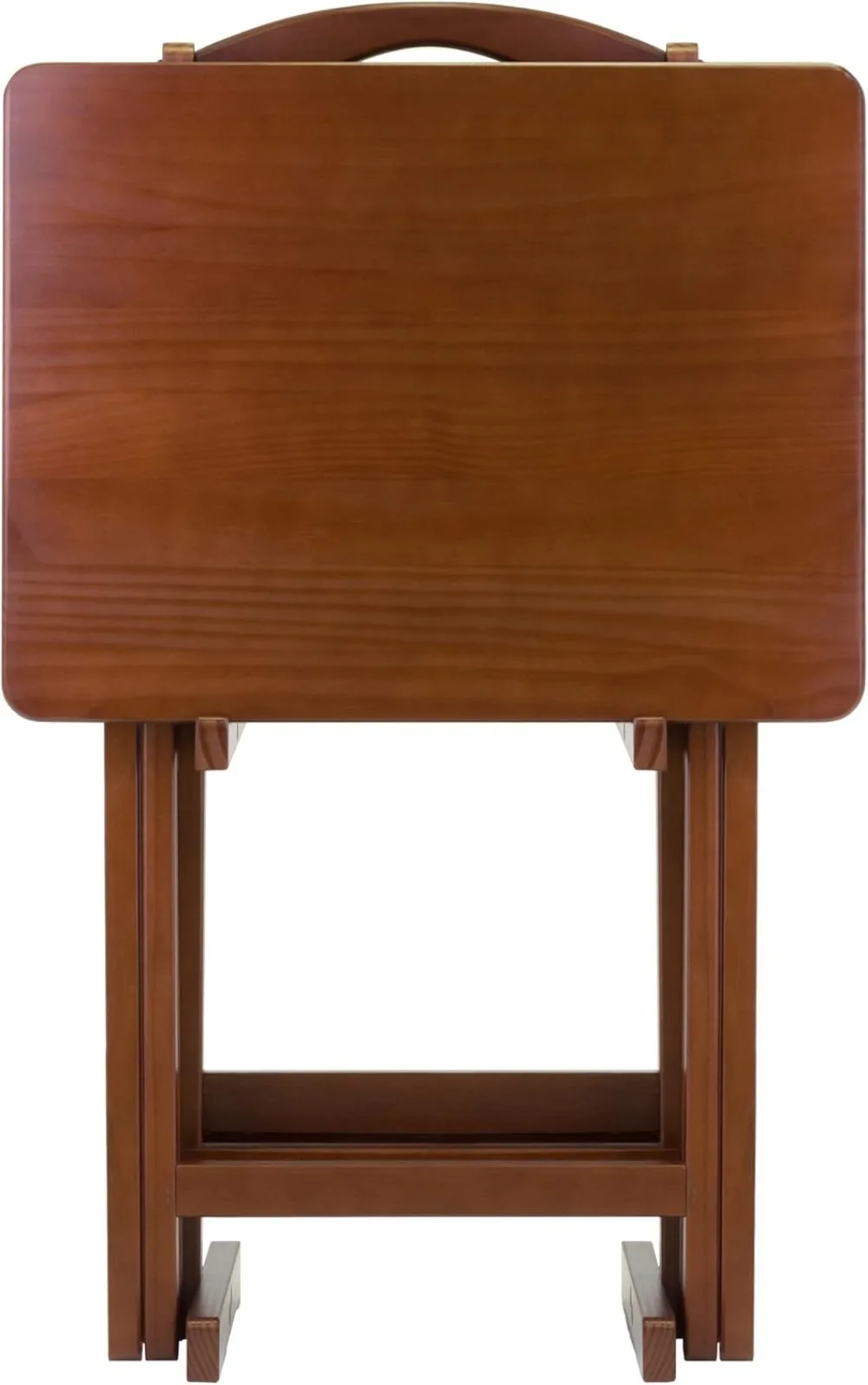 Juego de mesa plegable para refrigerios con soporte, acabado en nogal, 4 mesas para salón, 26 pulgadas