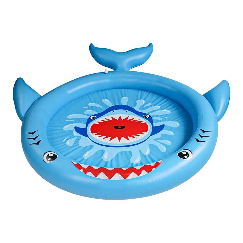 Sprinkler Pad For Kids Water Sprinkler Pad Pool Sprinkler Fun Inflatable Wading Bath Pools Shark Shape Adjustable Water Pressure