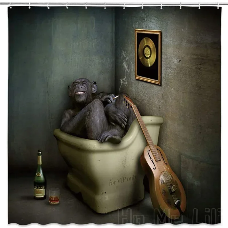 Funny Monkey Shower Curtain By Ho Me Lili Cool Smoking Gorilla Musician Guitar Humorous Animal Modern Inspire Bathroom Decor