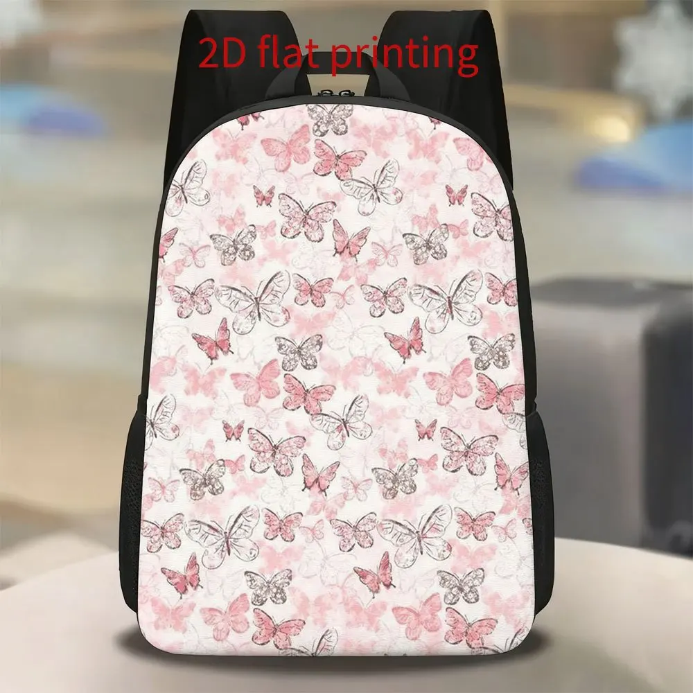 

A pink gray two-tone butterfly pattern backpack with thickened adjustable shoulder straps - a lightweight and large-capacity