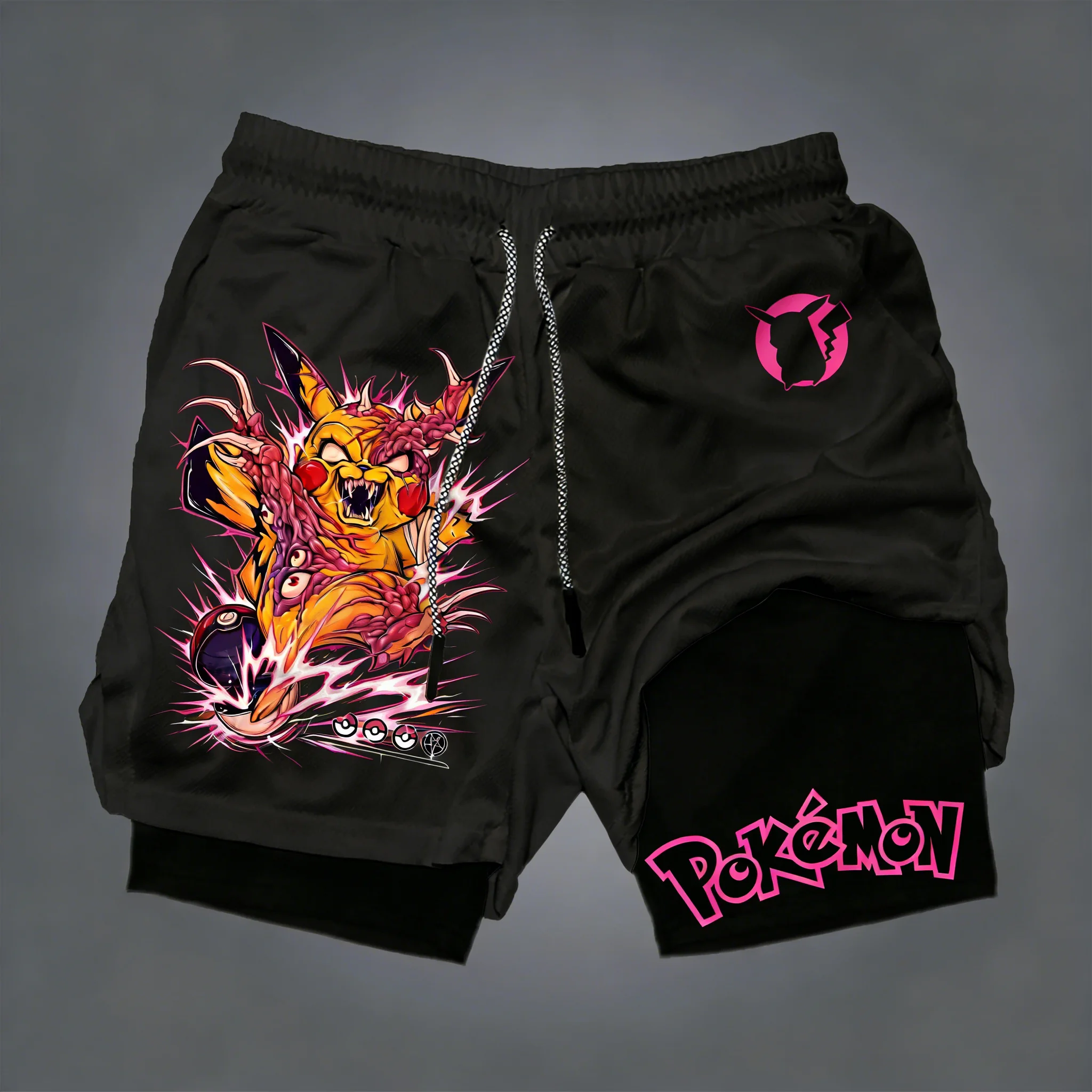 PokÉMon Peripheral New Printed Sports Double-layer Shorts Fitness Running Pants Fabric Comfortable and Close Fitting