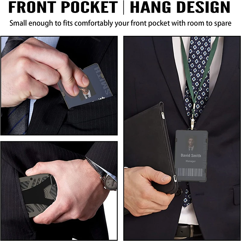 Aluminum Metal Wallet with Clear ID Badge Holder RFID Blocking Credit Card Holder with Money Clip