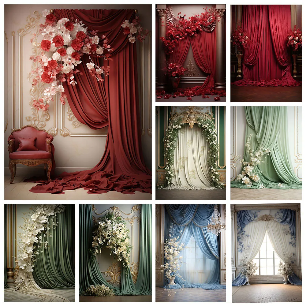 

Mehofond Oil Painting Photography Backdrop Flower Curtain Room Princess Maternity Birthday Background Floral Decor Photo Studio