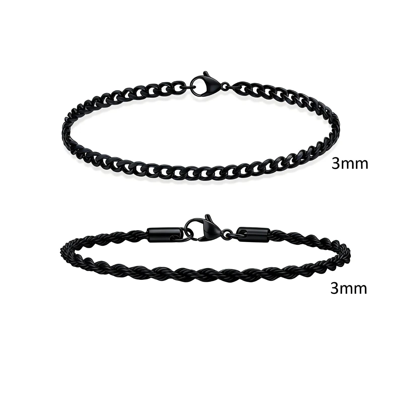 2 stuks heren kettingarmbanden, roestvrij staal zilver goud zwart kleur twist touw ketting polsbandje, trendy Cubaanse schakelkettingen cadeau