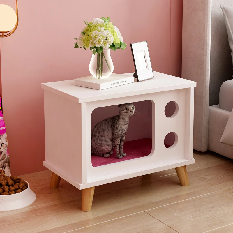 

TV Cat Litter Bedside Table One Human Cat Shared Furniture Solid Wood Cat Cat House Room Cat Cage Home Villa