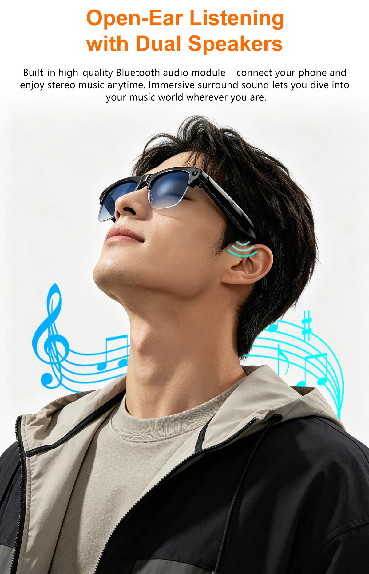 Lenovo 800W Pixel Camera Smart Glasses Men Video Recording AI Photo Recognition Bluetooth Call Voice Translation Sunglasses Man