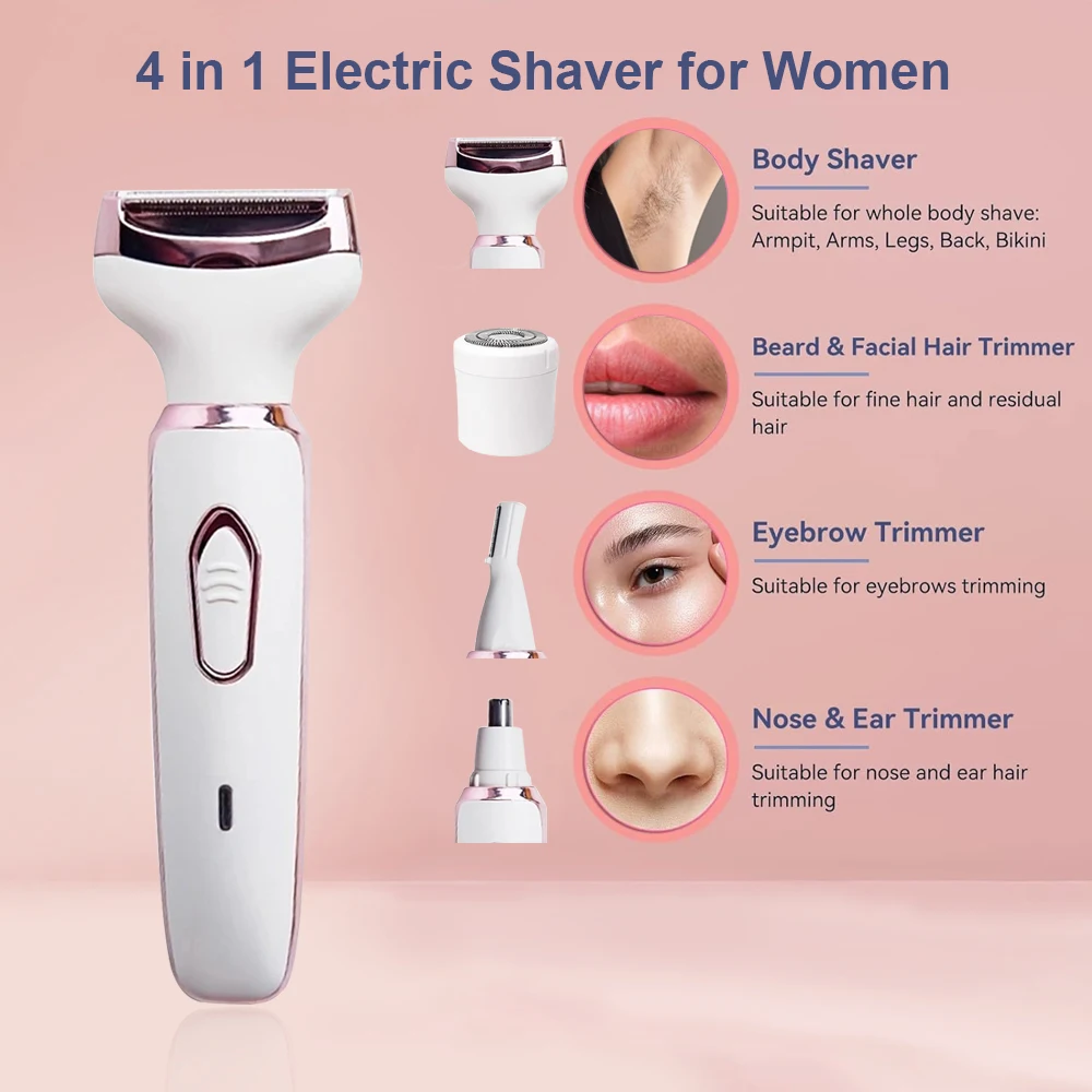 Electric Hair Remover for Women Rechargeable Cordless Facial Body Shaver Multifunction Trimmer for Face Nose Eyebrow Bikini Legs
