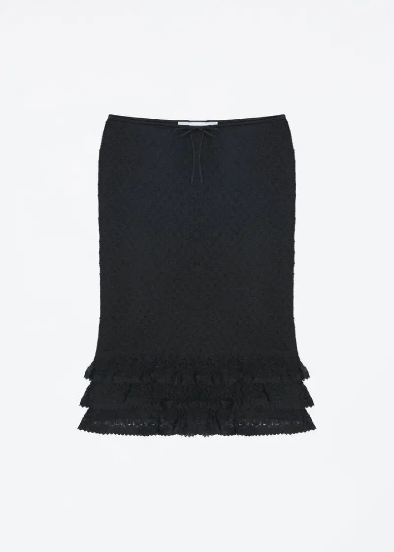 Falda de mujer con volantes de punto de lunares negros sin mangas, falda de longitud media muy elástica y versátil, falda de medusa sexy de cintura baja con cordón