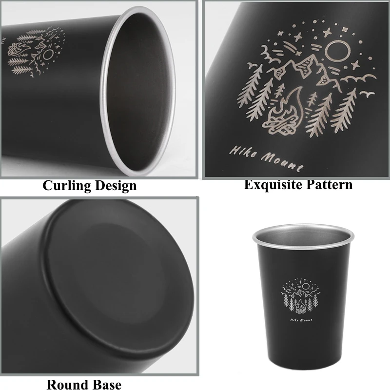 304 Stainless Steel Camping Cup Set, Outdoor, Hiking, Picnic, Water, Tea, Beer, Coffee, Milk, BBQ, Tumblers, Drinking Cup, 350 m