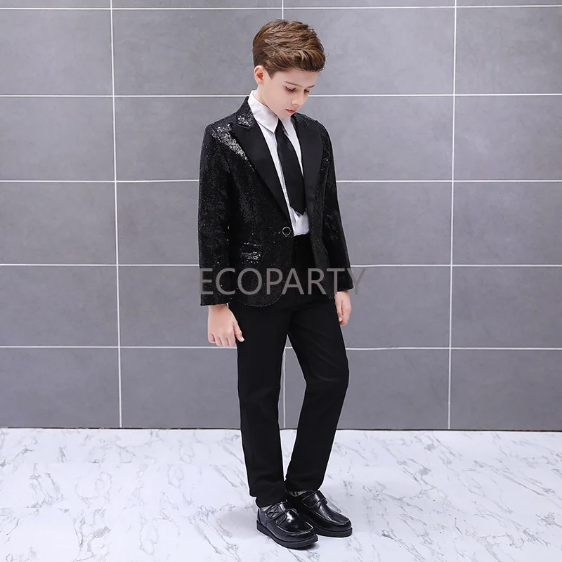 Kids colorful Sequin suit dance piano performance boy handsome host shiny performance Dress