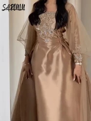 Arabic Square Neck Evening Dress Muslim Party Kaftan Caftan Appliques Sequins Dress Elegant Customized Gown Vestidos De Gala