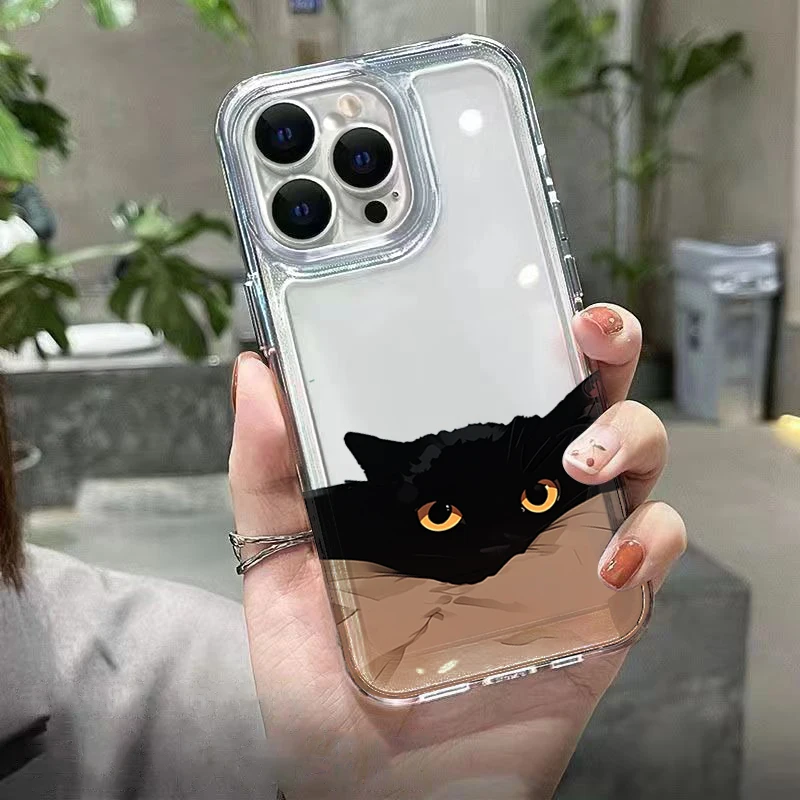 Cute Dumb Black Cat Couple Phone Case For iPhone 17 16 Plus 15 Pro 14 Pro Max 13 12 11 Air X XS XR 7 8 Plus 16E Shockproof Cover view 2