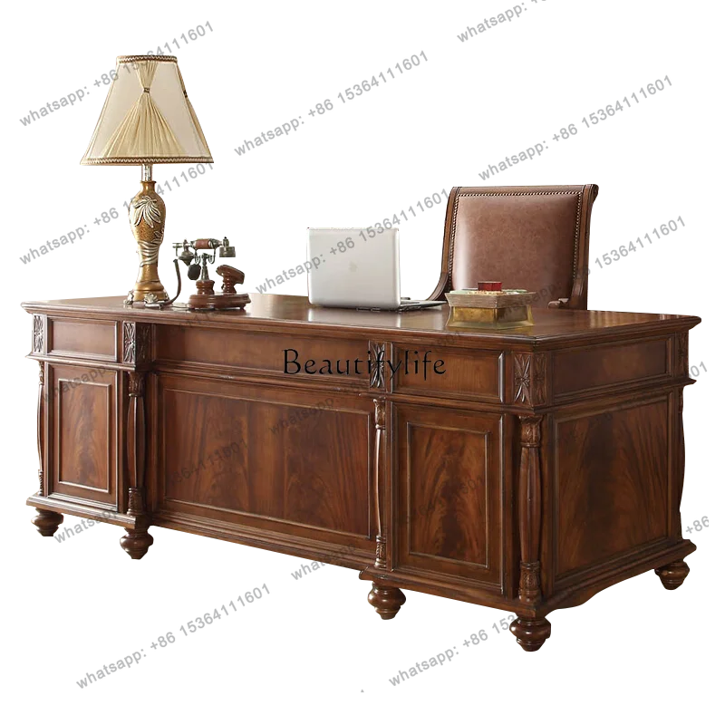 American solid wood desk European office boss table retro large desk home