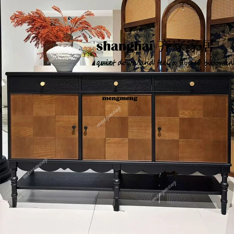 

Medieval style solid wood dining side cabinet, living room locker, foyer design, simple storage partition entrance cabinet
