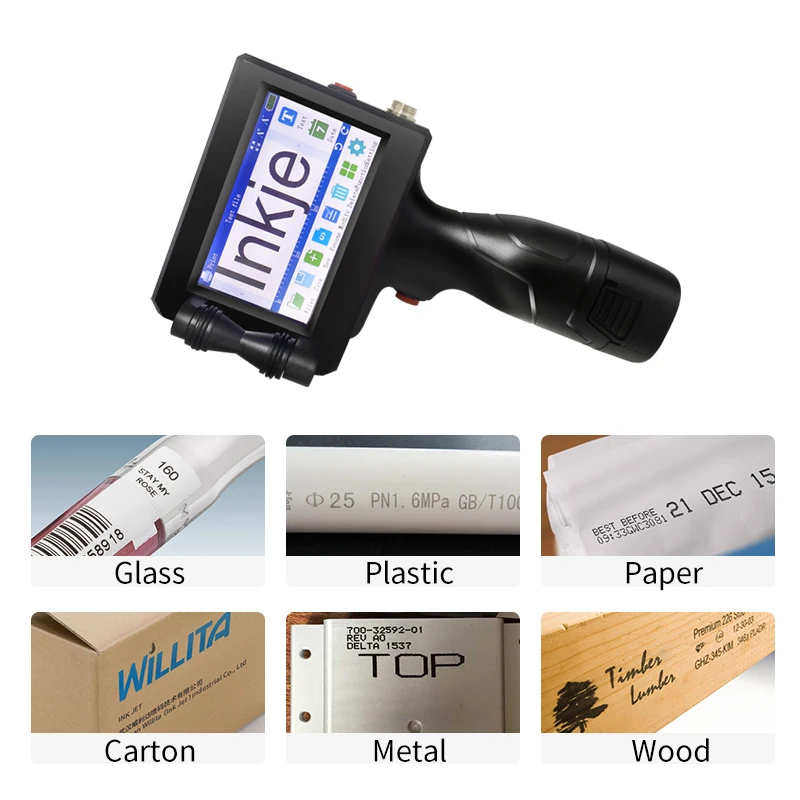 Handheld Barcode Printer Portable Thermal Inkjet Wk800 Industrial QR Code Logo Expiry Date Printing For Plastic Card Metal Glass