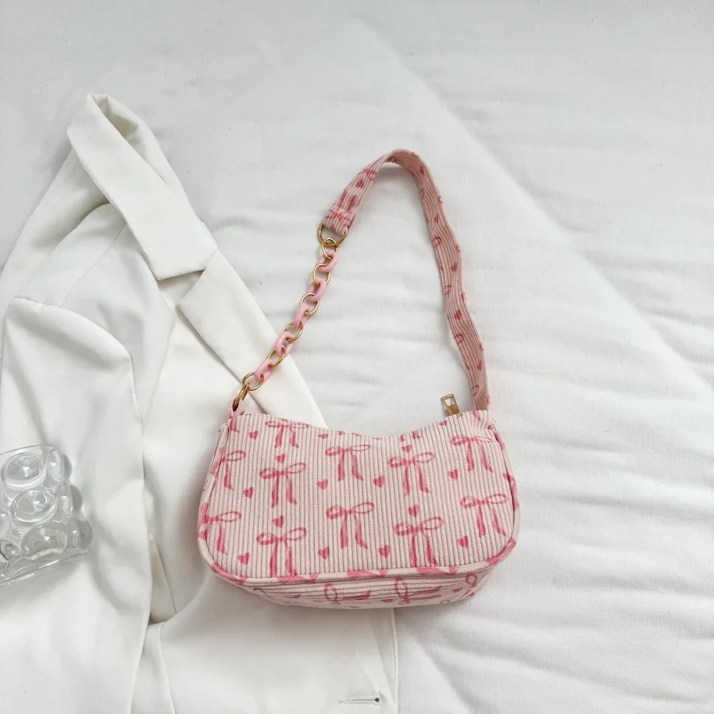 

New Corduroy Single Shoulder Bag Bow Fresh Ladies' Bag Chain Strap Bow-Shaped Heart Bag For Women2026