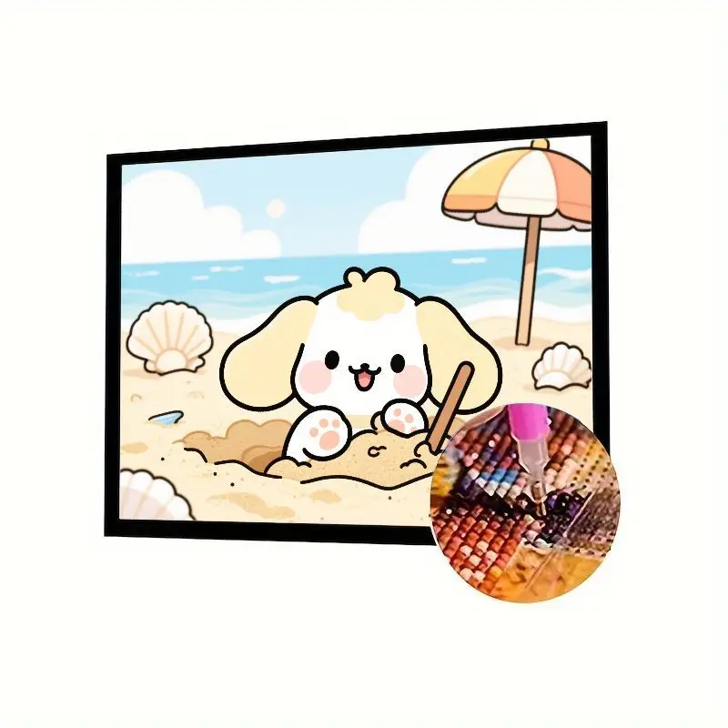 

1 шт., набор для алмазной живописи с милым мультяшным щенком, пляжная сцена 5D - полная дрель, сделай сам, летняя собака, художественная вышивка для домашнего декора, детей и Adu
