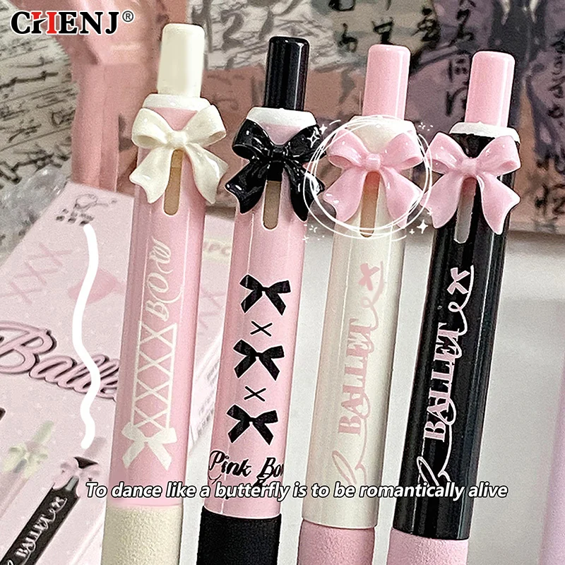 

4 шт., гелевая ручка с милым бантом для женщин и девочек, быстросохнущие нейтральные ручки, гладкие ручки для письма, офисные принадлежности, студенческие канцелярские принадлежности, подарки