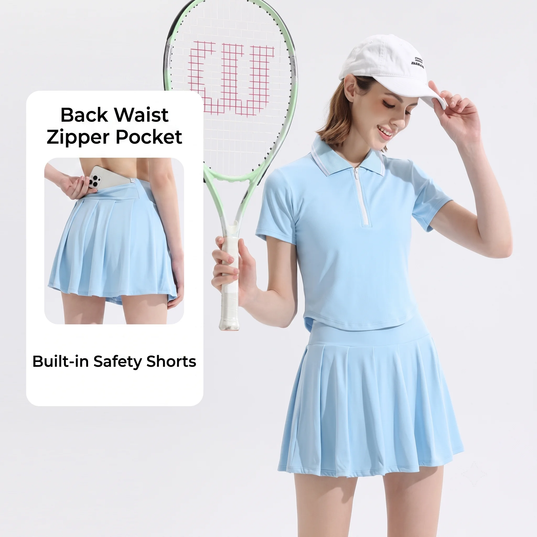 Damen Slim Fit 2-Teiliges Sport-Tennis-Set Polo Sportanzug Elastisches Workout Golf Badminton Trainingsoutfit Slim Fit Trainingsanzüge – Detail 5
