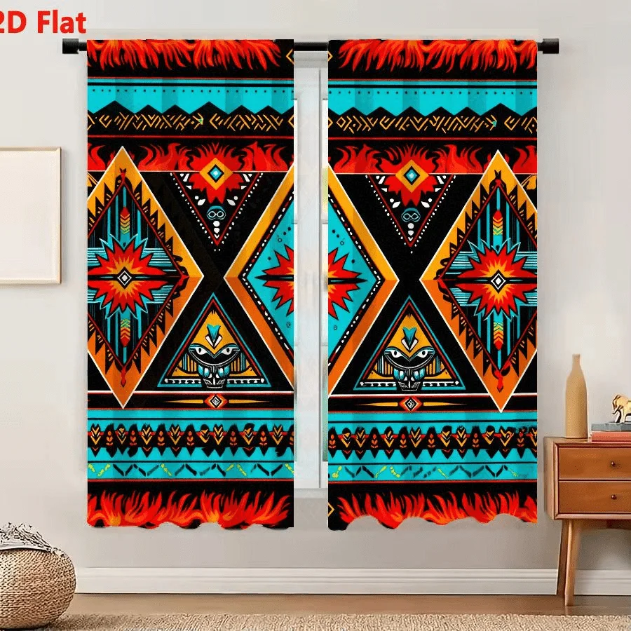 2Pcs Curtains Native American Geometric Pattern Window Drapes for Bedroom Living Room Decoration Window Treatment.