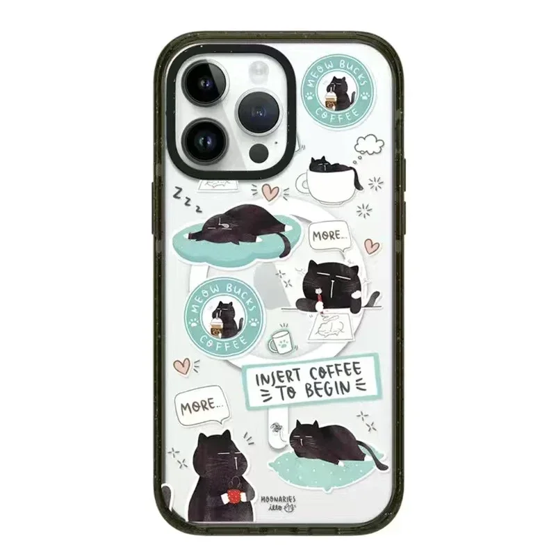 

MagSafe Acrylic Black Cat Phone Case Cover for iPhone 11 12 13 14 15 Pro Max Case for iPhone 15 ProMax