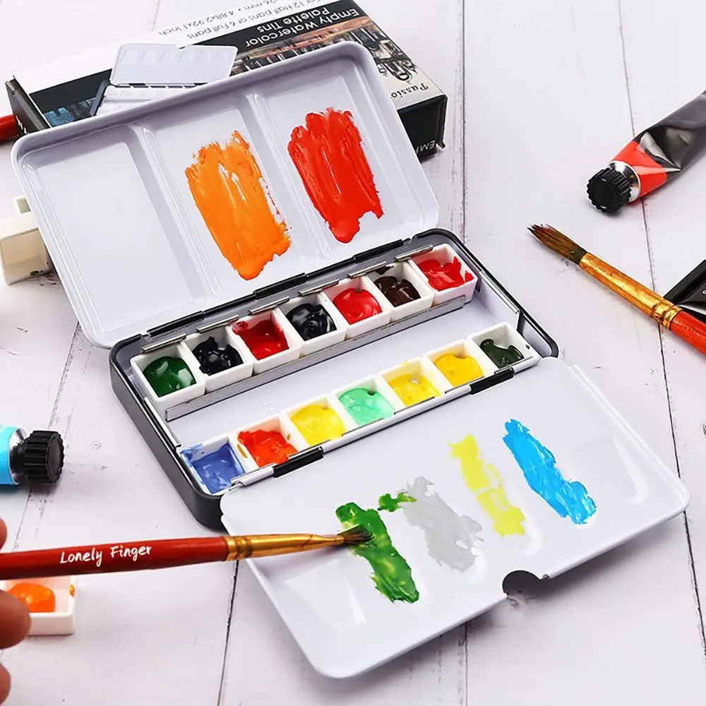 Creative Flip Cover Art Supplies Painting Tools Empty Paint Palette Pigment Box Grids Slots Watercolor Storage Case