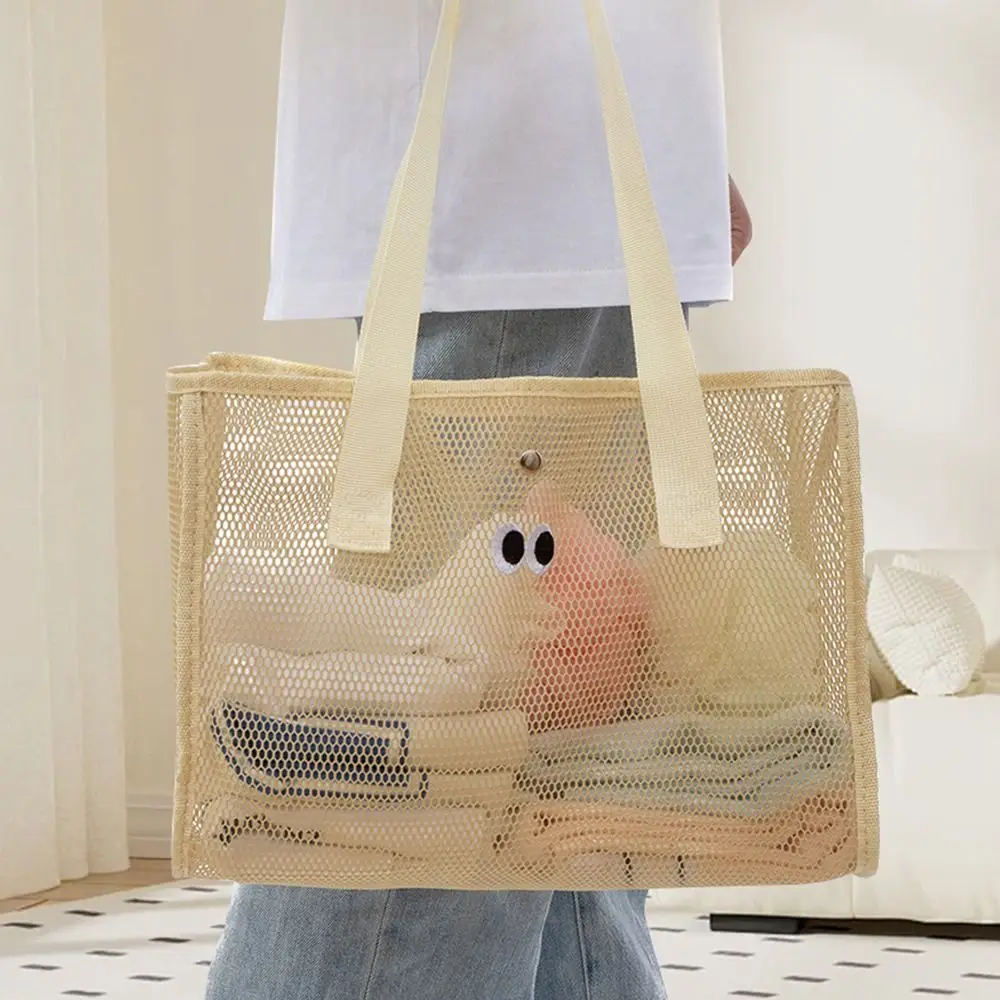 

Large Capacity Big Eyes Beach Mesh Bag Foldable with Handle Cute Swimming Handbag Snaps Reusable Portable Beach Storage Pouch