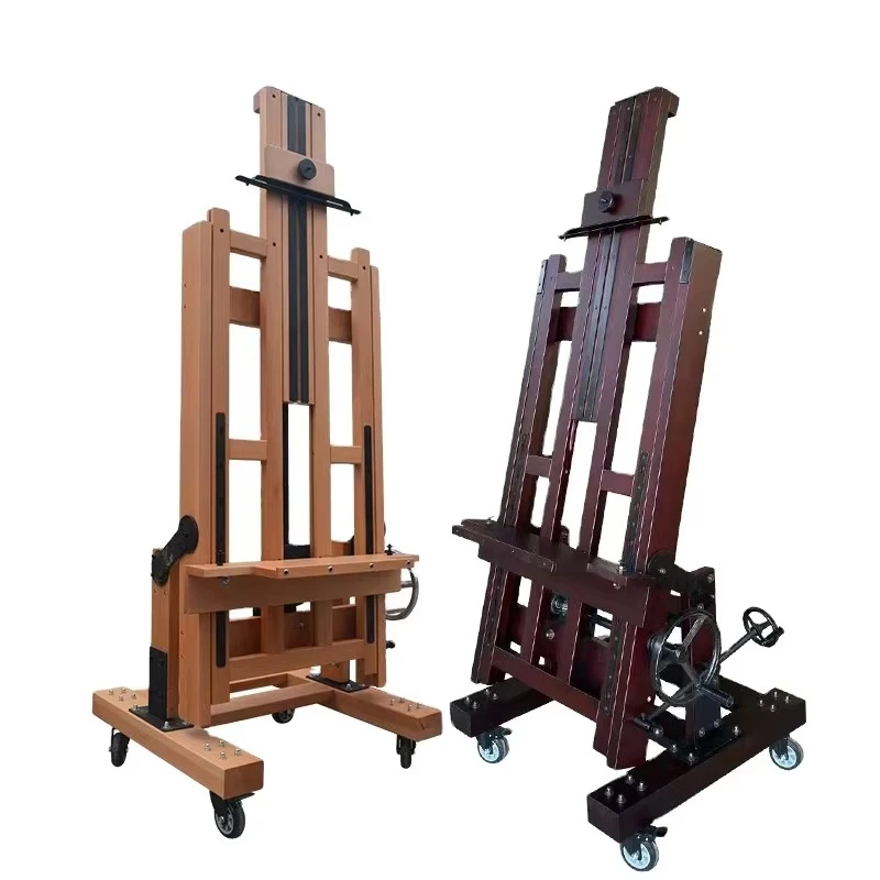 Large Hand Drawing Easel Double Rockers Beech Art Studio Wooden Easel with Four Wheels