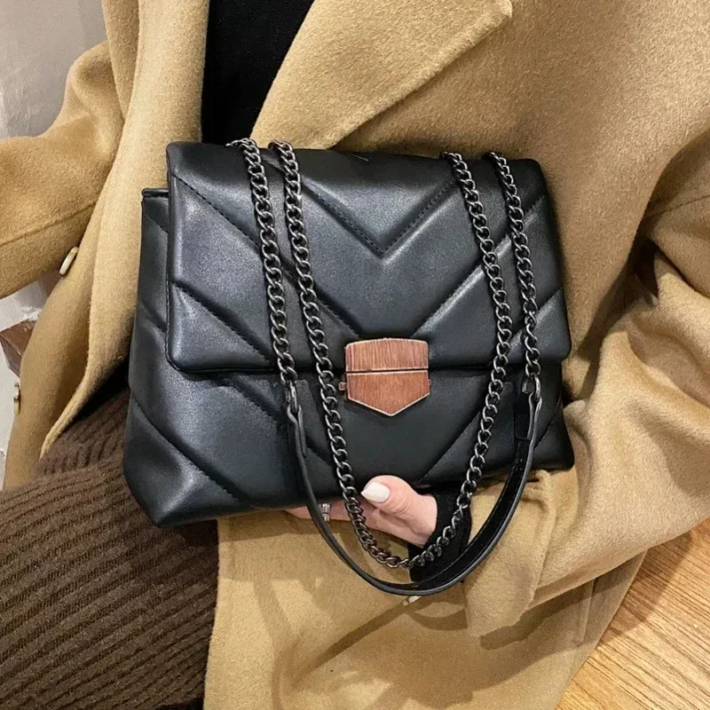 Luxe Handtassen 2020 Mode Vrouwen Lederen Messenger Schoudertas Voor Dagelijkse Designer Vrouwelijke Crossbody Tas Zwart Slot Handtas