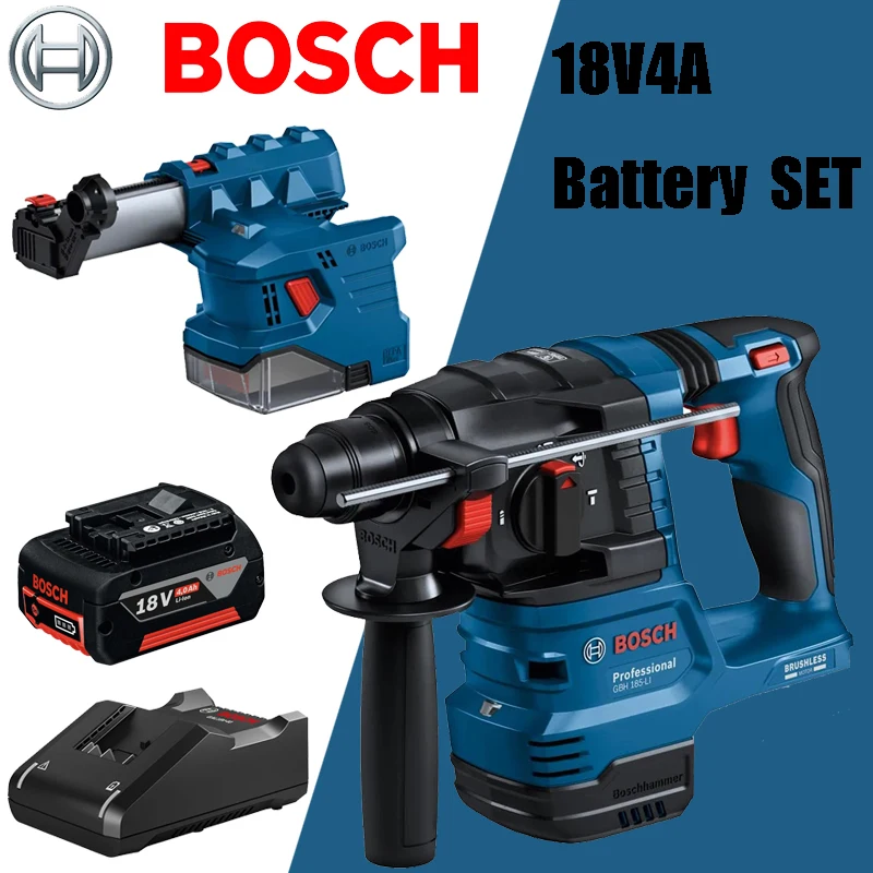 BOSCH GBH 185-LI Major Brushless Cordless Rotating Hammer Impact Drill With GDE 12 Vacuum Cleaner Accessories Series