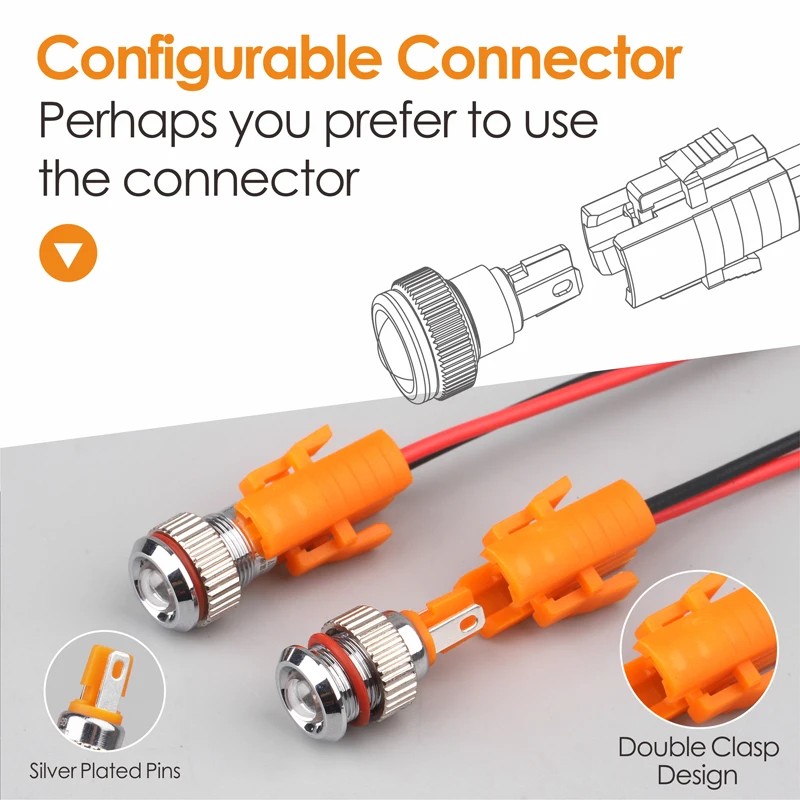 LANBOO 8mm High Brightness Metal LED Indicator Light Pin-Type Signal Light 5-24V 220V with Optional Connector for Electrical Use