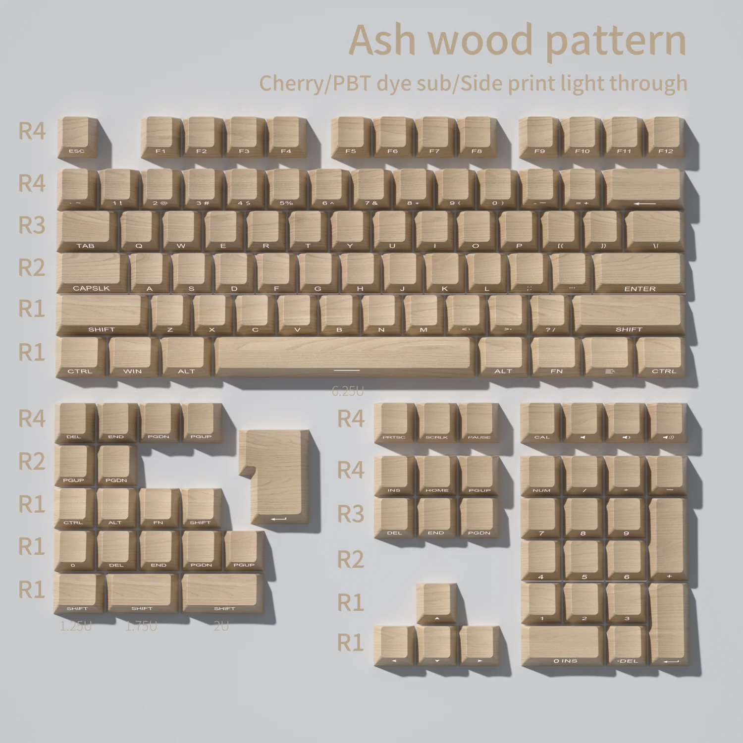 Imagem -02 - Pbt Cherry Side Print Keycaps Keycap Retroiluminado Padrão de Madeira 5-sided Dye Sub para Teclado Mecânico mx Switch Layout Iso Gmk67