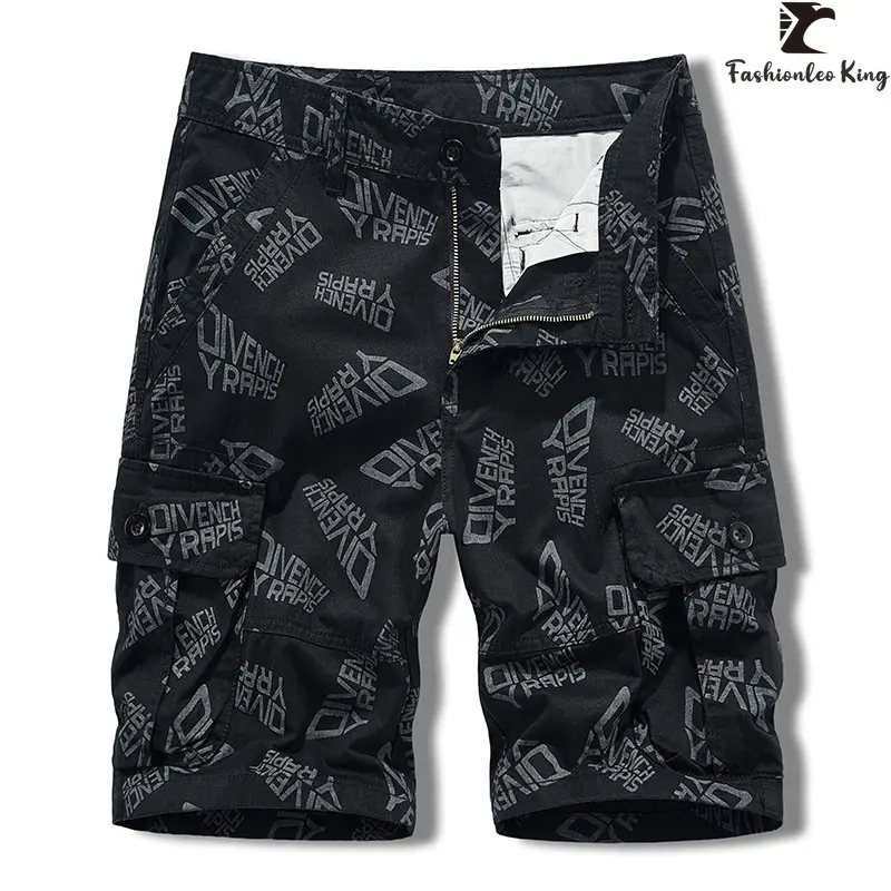 

Men's Loose Cargo Shorts Male Vintage Letter Print for Summer Beach Shorts