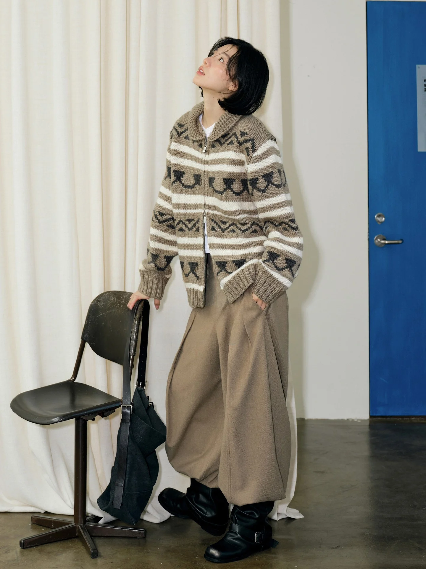 

Вязаный кардиган Nordic Sle из исландской пряжи с узором «Олень», на молнии, с цветочным принтом, теплый зимний женский свитер с длинными рукавами