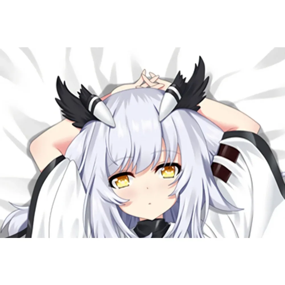 Ptilopsis Dakimakura Pillowcase Silvery White Medium Hair Black Horn Wing Ornament Girl Peach Skin Cushion Cover