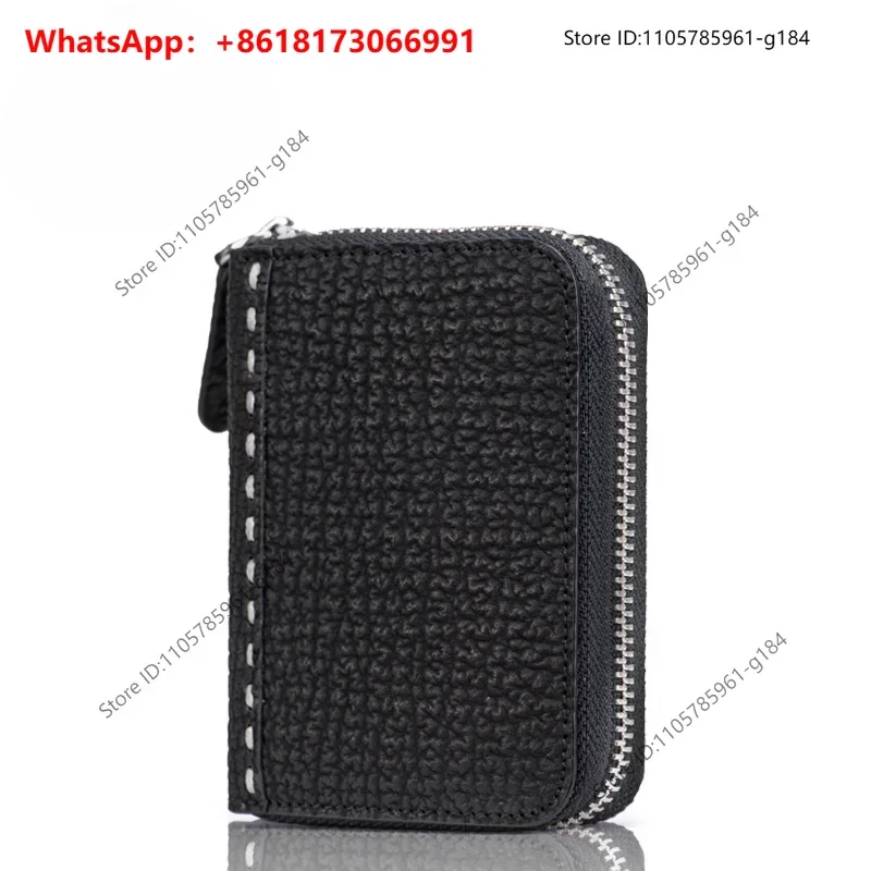 Bamat Shark Skin Men's Short Card Bag Made of Genuine Leather, Simple Vertical Style, Large Capacity Zipper Key Bag, Zero Wallet