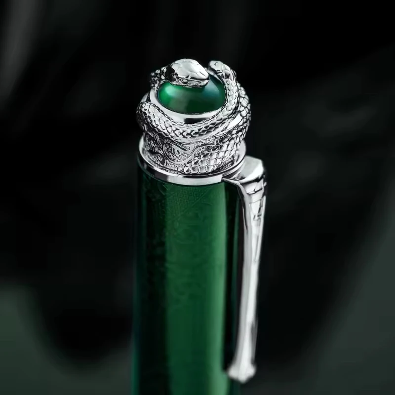 Hongdian N25 قلم حبر ثعبان سنة محدودة معدن أخضر/أزرق مكبس ثعبان جوهرة مشبك قلم رقم 6 بنك الاستثمار القومي طالب الأعمال الكتابة هدية #4