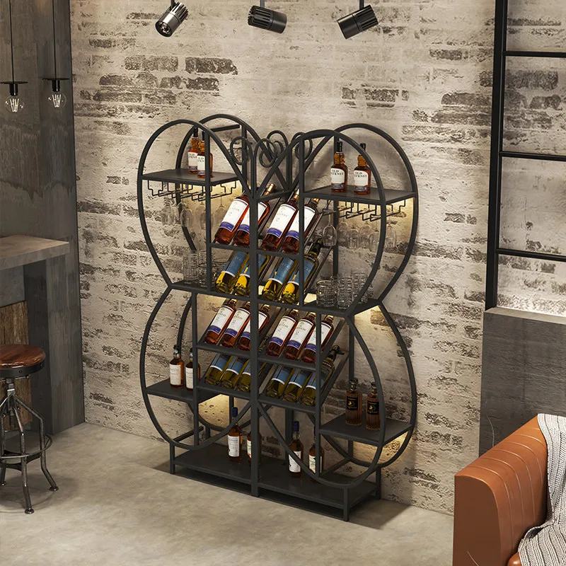 Wrought iron wine rack winery wine display rack landing hotel living room commercial wine cabinet creative storage shelf