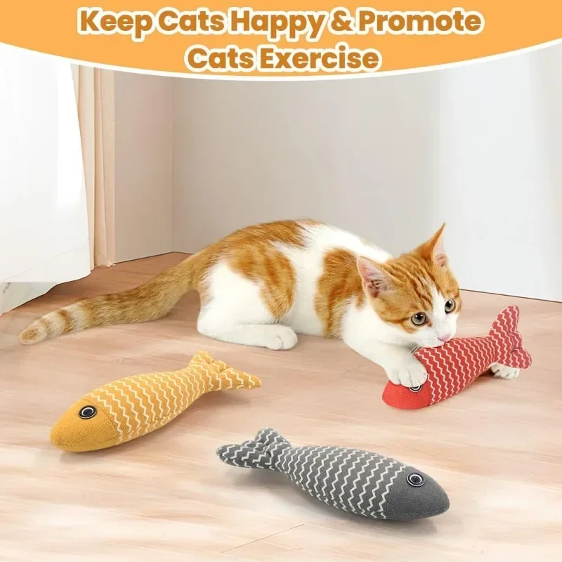 Linen fish shaped cat toy resistant to biting and grinding teeth for pets to relax and clean their teeth