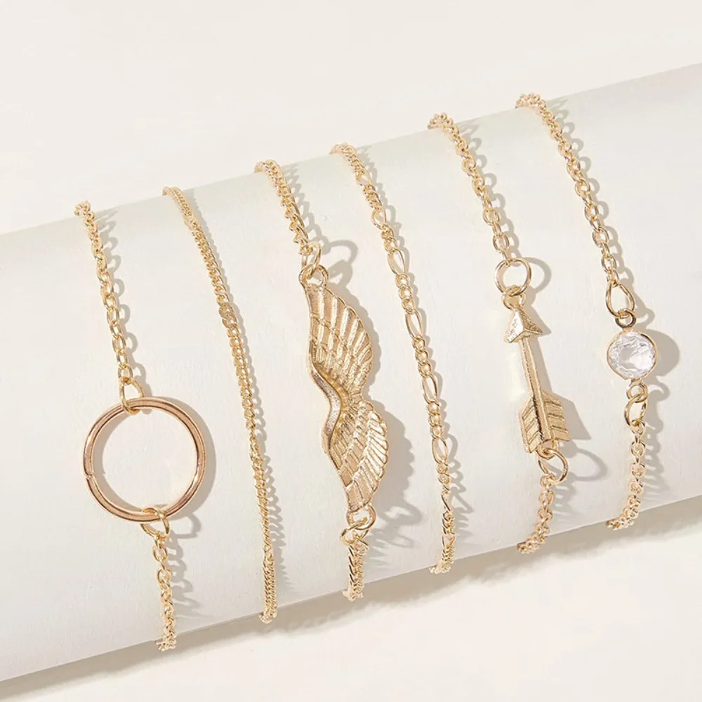 6Pcs/set Vintage Stone Moon Bracelet Set for Women Bohemian Geometric Gold Silver Color Tassel Metal Bracelets Jewelry Gift