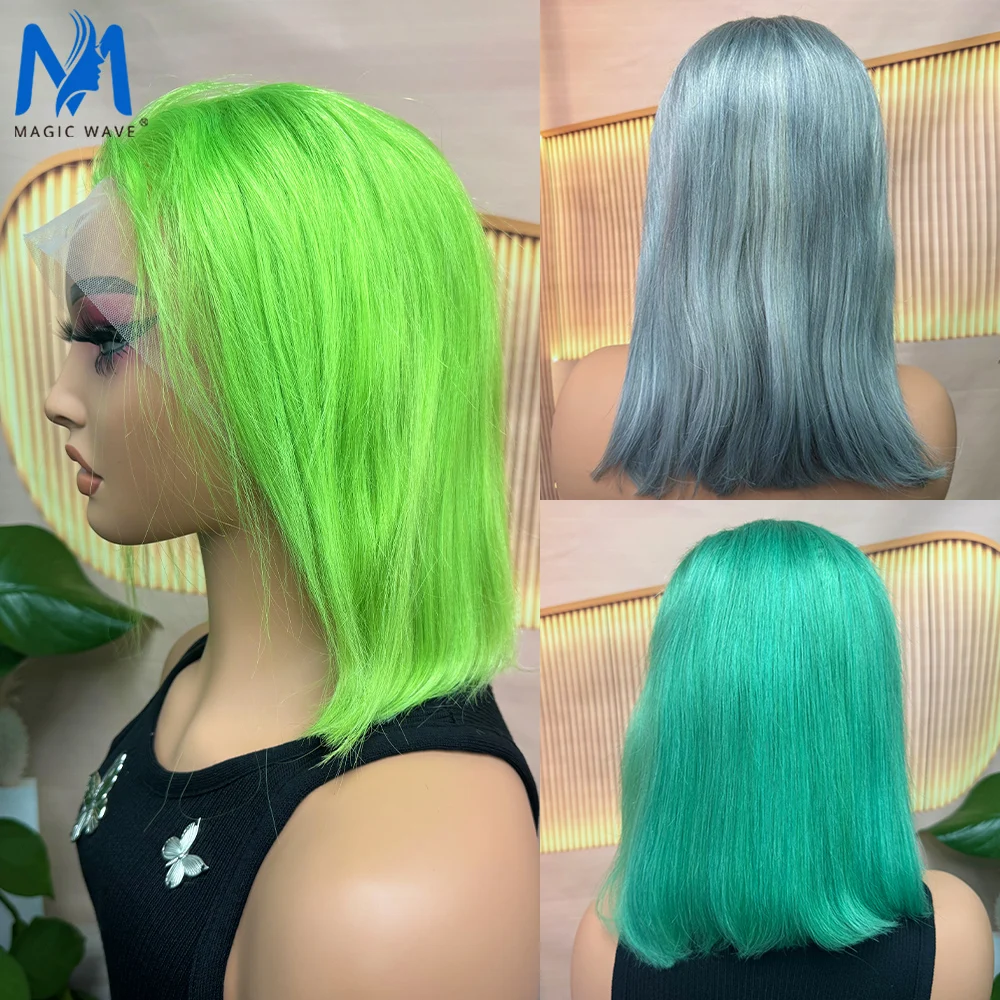 Colorful Straigt Bob Human Hair Wigs 13x4 Lace Frontal Green Blue Purple Color Brazilian Remy Human Hair Wigs for Black Women